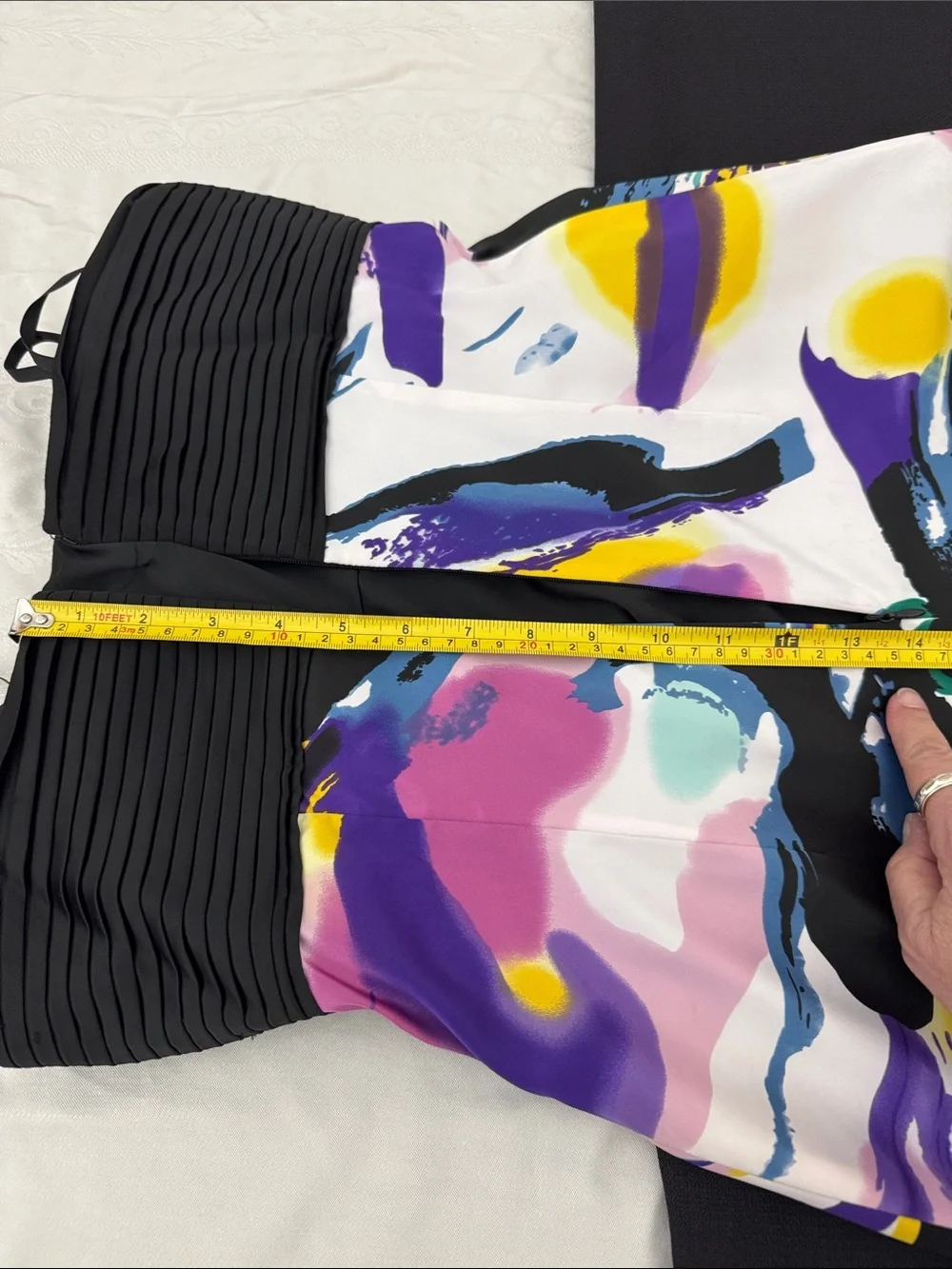 Gianni Bini strapless maxi dress with vibrant abstract watercolor.  (OlCC)